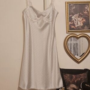 pink x frankie's bikinis black + white polka dot slip dress